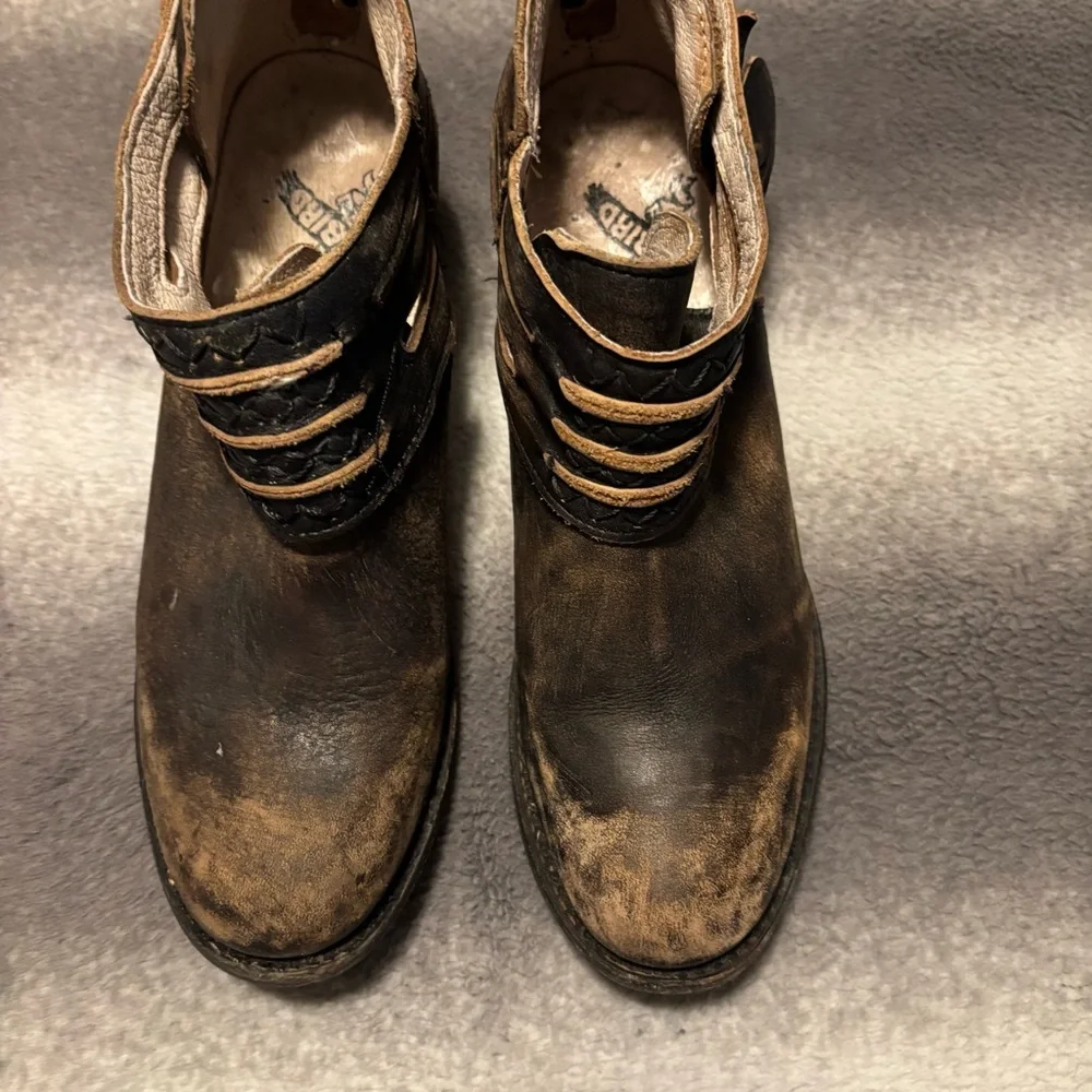 Freebird by Steven Slay Brown Distressed Leather Strap Ankle Booties 8